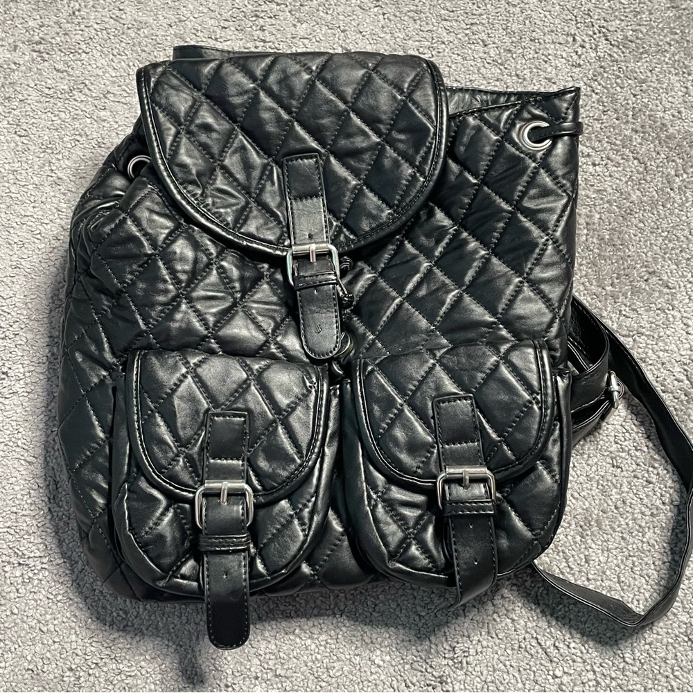 Cotton On Black Faux Leather Quilted Puffy Backpack Handbag